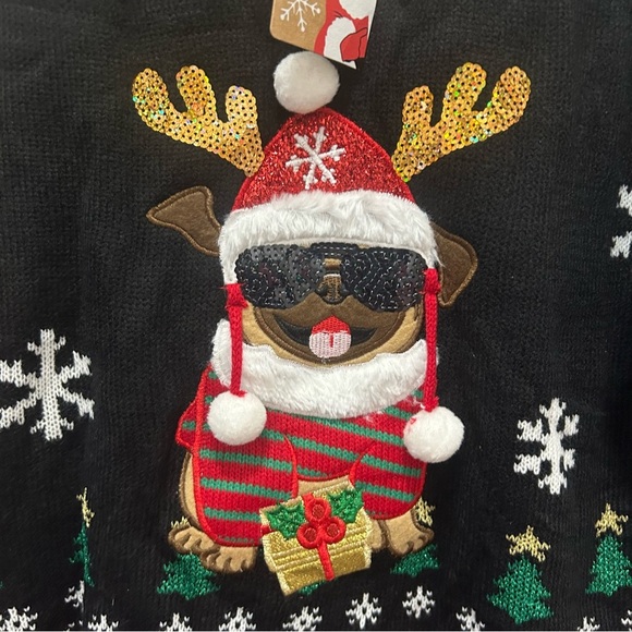 Blizzard Bay Pug with Sunglasses Women's Ugly Christmas Sweater NWT Small - Picture 2 of 6